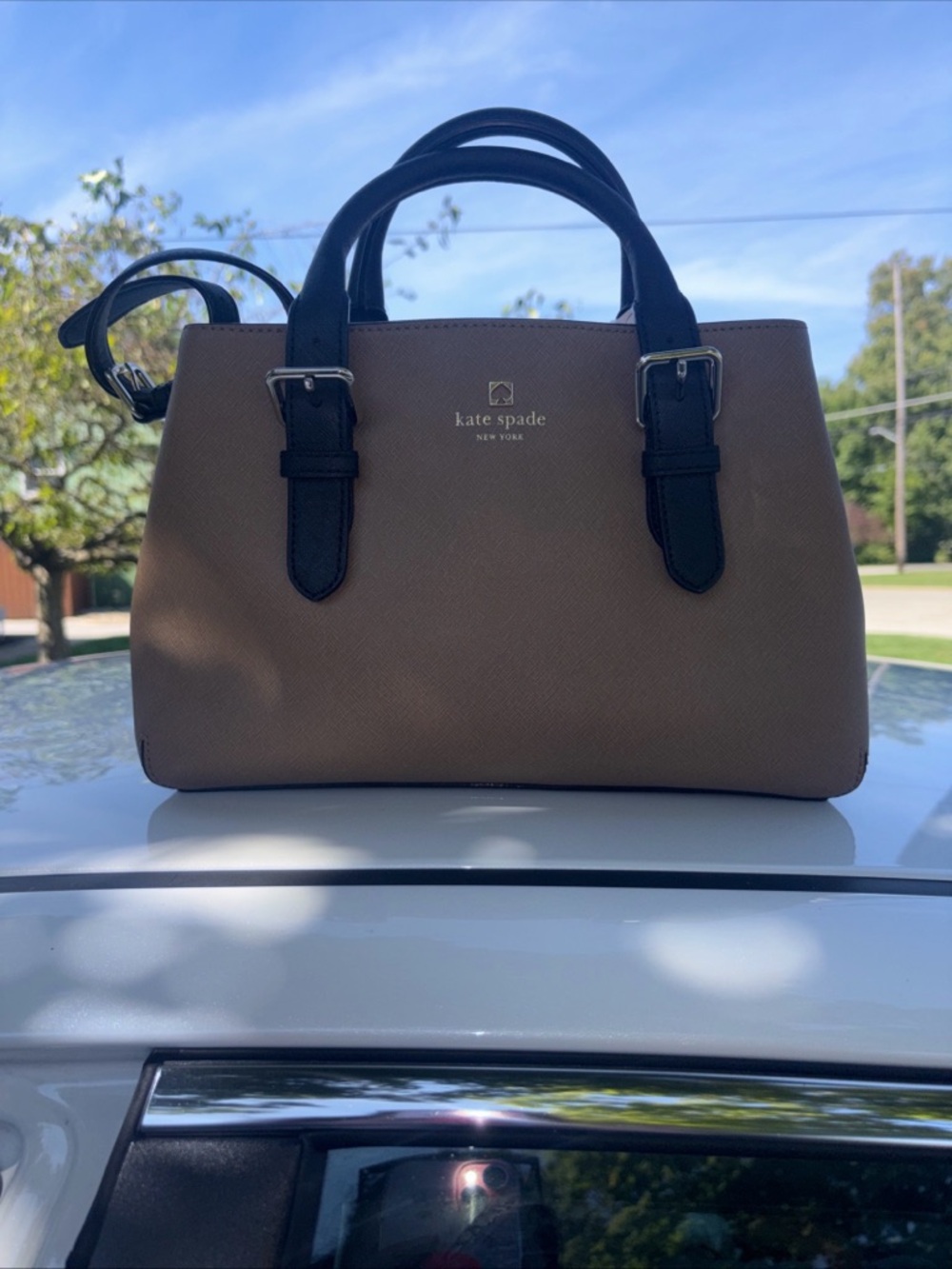 kate spade Taupe Satchel with Black Handles and Trim